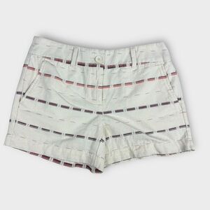 LOFT Women's Mid Rise Striped Print Shorts Textured Size 0 Cream Rainbow Weave